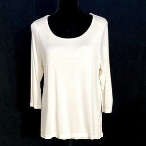 Pure Jill Petites MP Tunic Top Elliptical Tee‎ Shirt Cream A Line Hem 3/4 Sl NWT